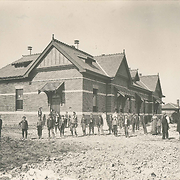 Central Mission Boys' Training Farm, Tally Ho - staff and boys outside main dormitory 1908